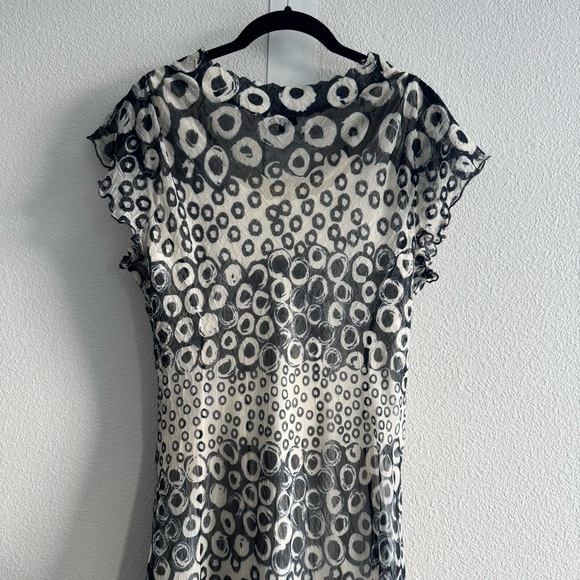 Komarov Crinkle Midi Dress Sheer Boho Blue Cream 2 Pc Layered Textured Stretch - Picture 9 of 15